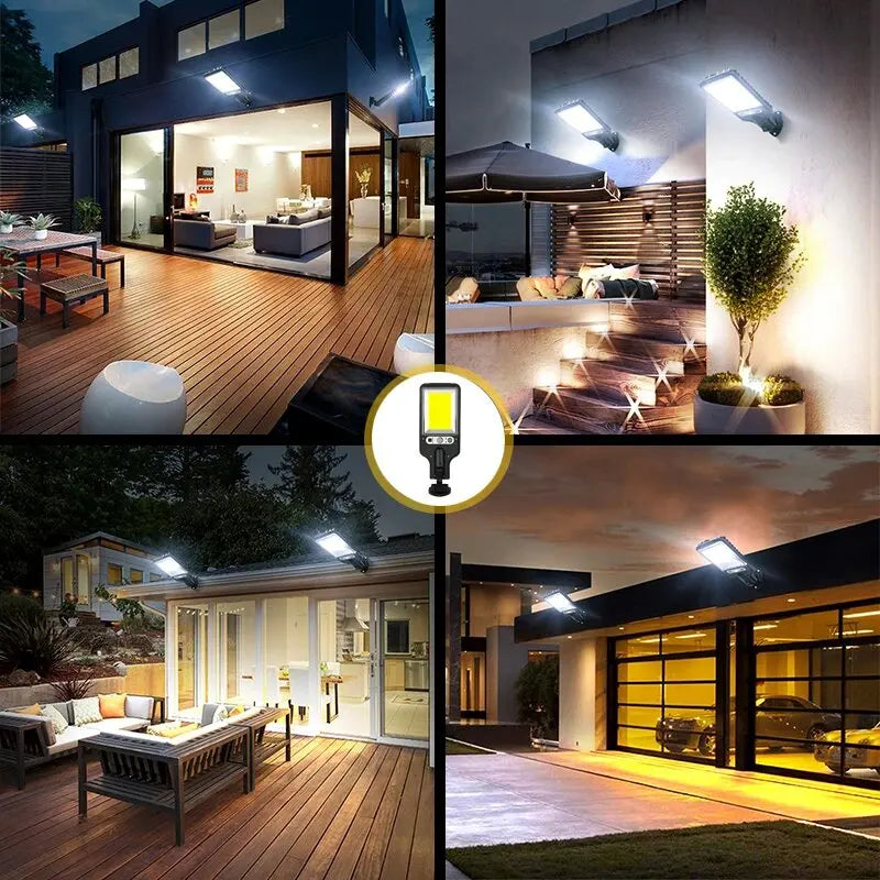 Lâmpada LED com PIR para parede – luz de rua com energia solar e controle remoto