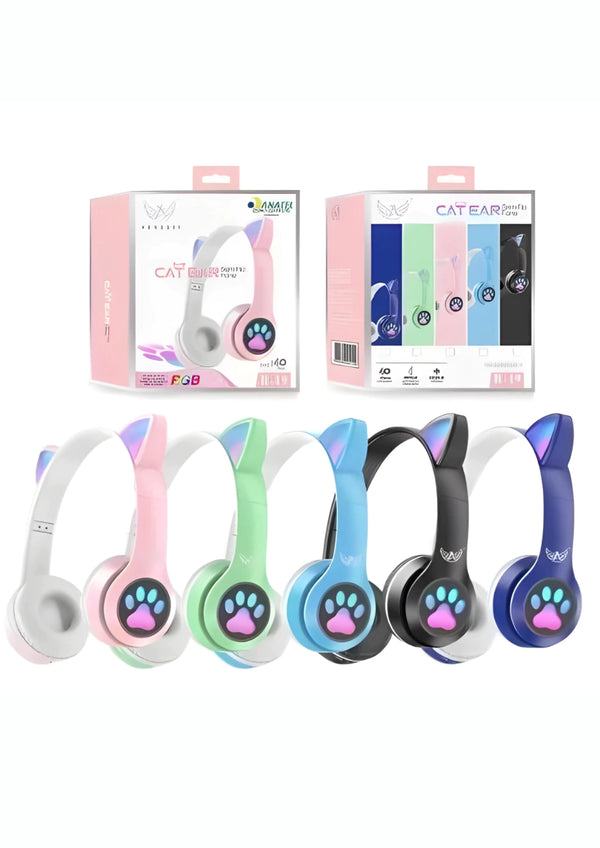 Fone De Ouvido Gatinho Bluetooth Infantil Led Menino Menina