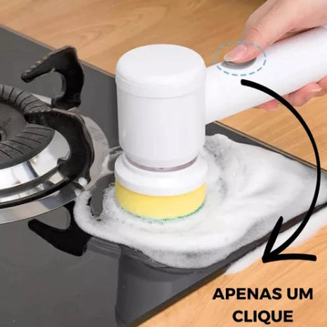 Escova De Limpeza Elétrica Giratória Usb Multi Funções 5 X 1 Acompanha 3 Cabeças Cabo Usb e Suporte de Parede cozinha banheiro vidros