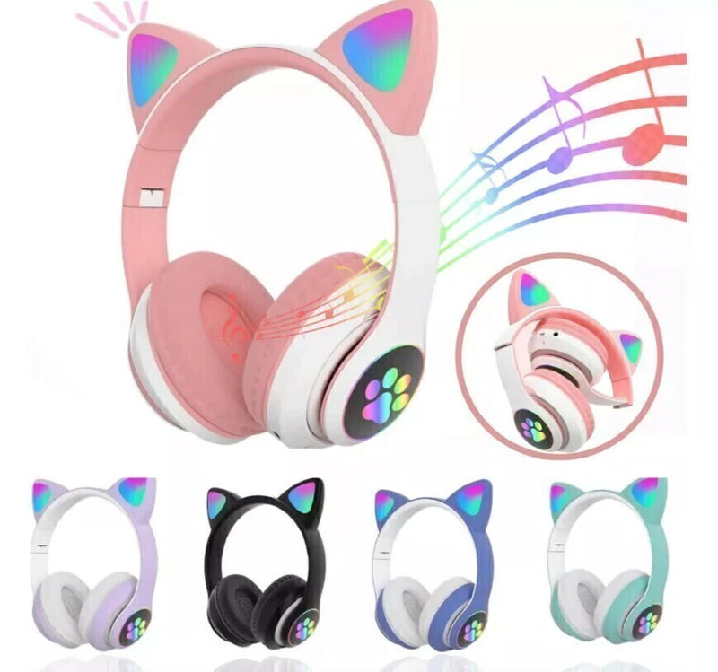 Fone De Ouvido Gatinho Bluetooth Infantil Led Menino Menina