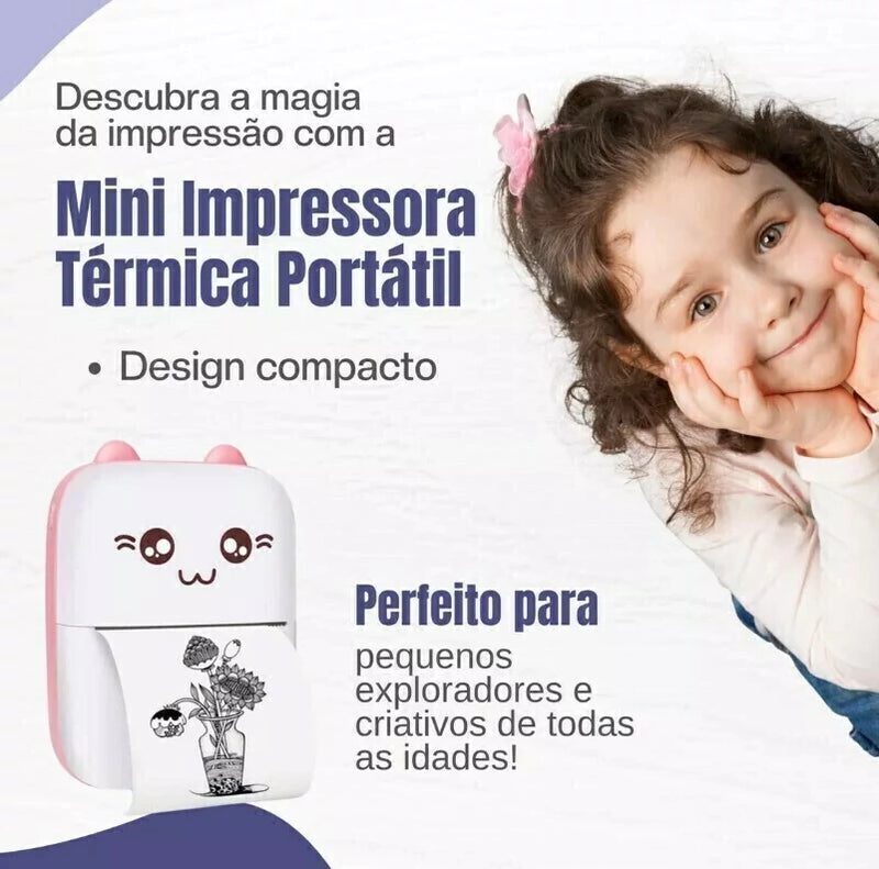 Mini Impressora Térmica Gatinho Portátil Sem Fio Bluetooth